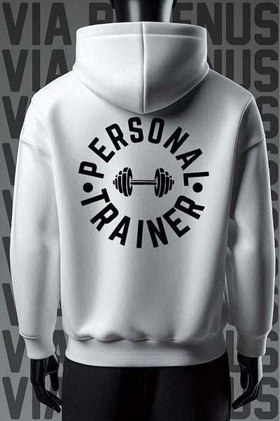 Vordevia Personal Trainer Gym Printed 3 Thread White Hooded Wide Fit Sweatshirt