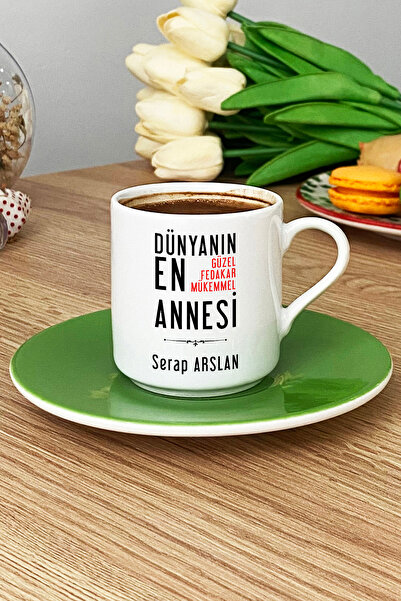Hedizu Kişiye Özel Anneye Hediye Türk Kahvesi Fincanı Yeşil Annelere Doğum Gü...