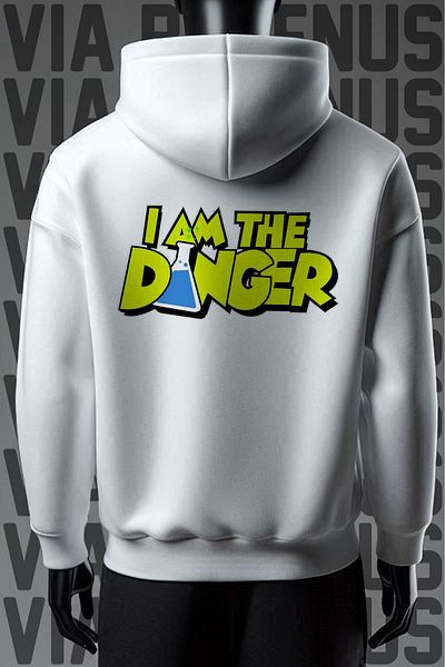 Vordevia Φούτερ I Am The Danger 3 νήματα με λευκή κουκούλα φαρδιά εφαρμογή - Μπροστινή και πίσω στάμπα