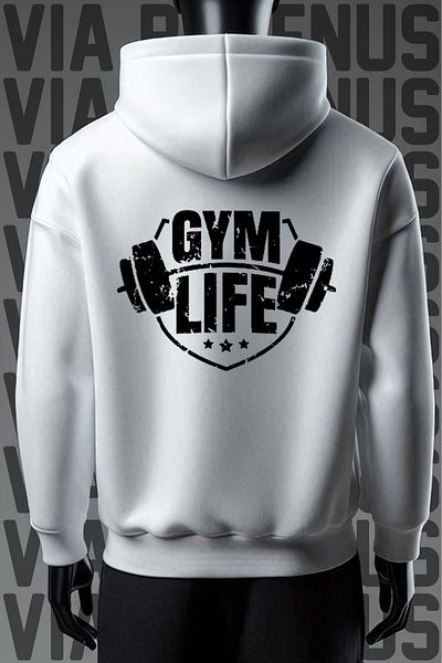 Vordevia Hanorac alb cu glugă Gym Life cu 3 fire - Wide Fit