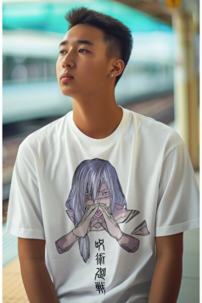 Fuddy Moda Tricou negru supradimensionat unisex Jujutsu Kaisen Mahito - impri...