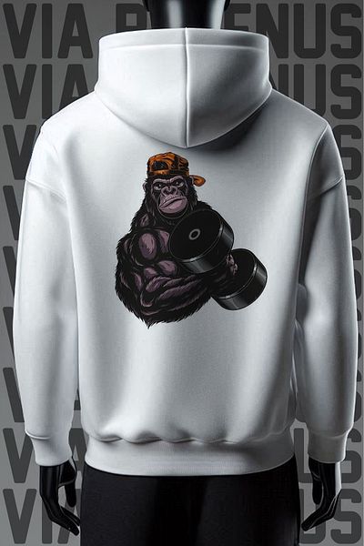 Vordevia Hanorac alb cu glugă Gym Gorilla 3 Thread - Wide Fit