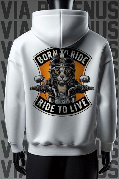 Vordevia Biker Cat Pattern - Φαρδύ φούτερ με λευκή κουκούλα 3 νημάτων