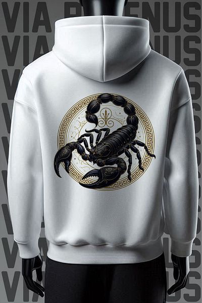 Vordevia Φούτερ Scorpion 3 Thread Wide Mold Λευκή κουκούλα - Μπροστά και πίσω εμπριμέ
