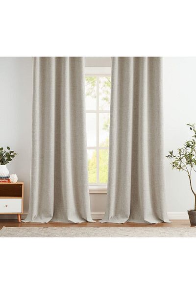 Pyramid Home Light French Beige Natural Linen Background Curtain with Pleatless Cornice Extrafor Drawstring 1stQuality Linen Backboard