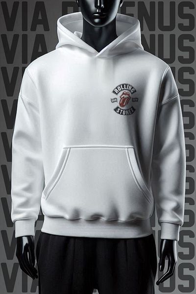 Vordevia Φούτερ Rolling Stones 3 Spinning White Hoodie - Εκτύπωση Μπροστά και Πίσω