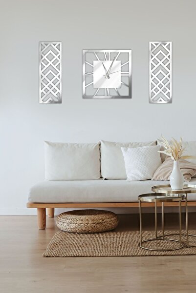 Şirin Lazer BÜYÜK DEKORATİF GÜMÜŞ AYNALI PLEKSİ DUVAR DEKORASYONU SAAT LAZER ...