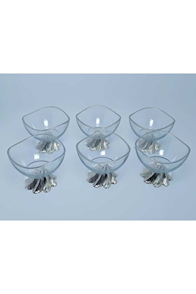 PARILTI HOME COLLECTİON 6-piece Silver Coated Standing Presentation Snack Bowl