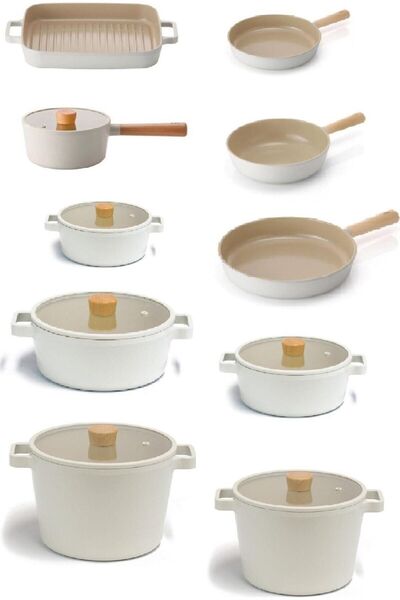 NEOFLAM Fika Aluminum Cast Glass Lid 16 Piece Pro Cookware & Pan Set