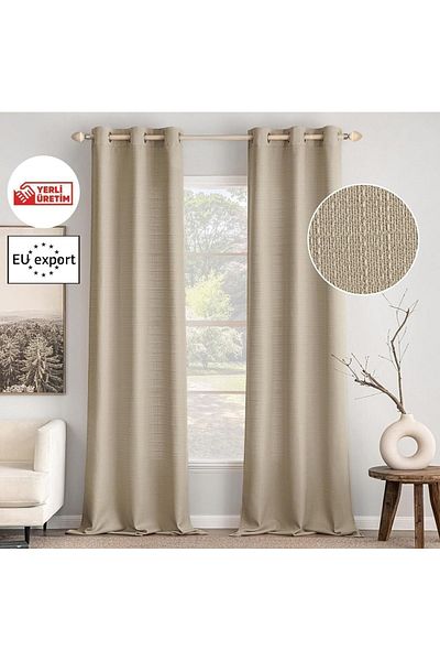 Pyramid Home Natural Stone Beige Urban Rustic Background Curtain with Eyelets and Rings 1St Quality Curtain