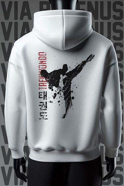 Vordevia Φούτερ με μοτίβο Taekwondo - Λευκή κουκούλα με φαρδιά εφαρμογή 3 νημάτων