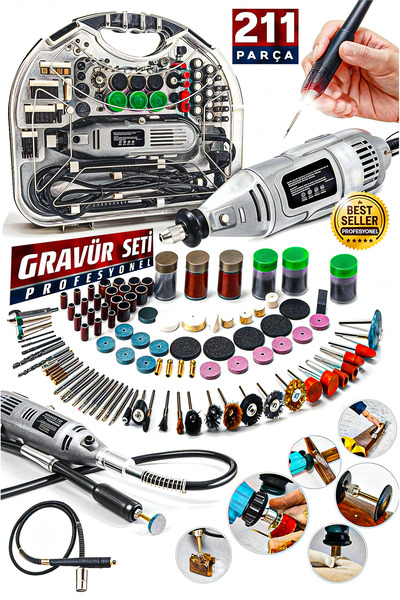 PROXTECH Pvc Çantalı Hobi Gravür Seti 211 Parça 6 Kademe Devir Ayarlı  Mini T...
