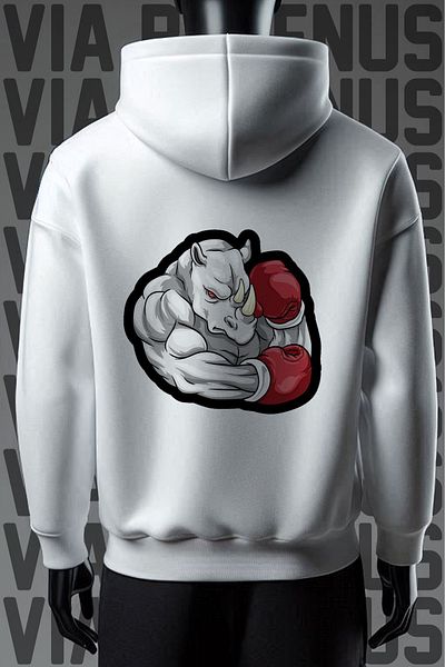 Vordevia Φούτερ με κουκούλα Rhino 3 Thread White - Εκτύπωση Μπροστά και Πίσω