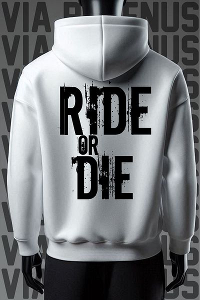 Vordevia Ride or Die - Biker 3 Thread Φούτερ με λευκή κουκούλα με φαρδιά εφαρμογή