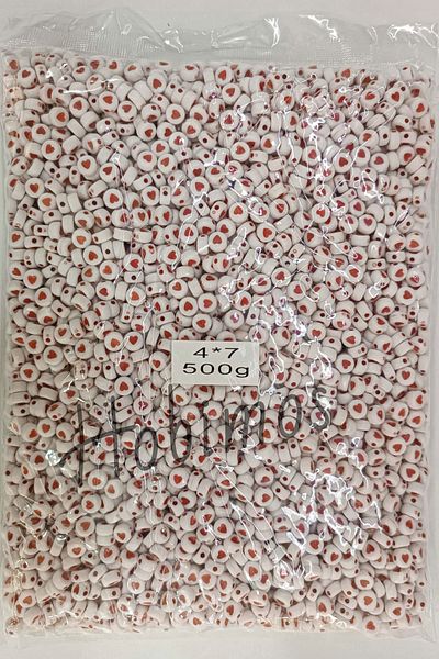 Hobimos 500gr Red Heart Beads on White Background - Wholesale (~ 3500 Pieces)