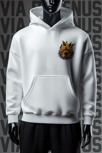 Vordevia Φούτερ Pitbull 3 Thread White Hooded - Εκτύπωση και στο μπροστινό και στο πίσω μέρος