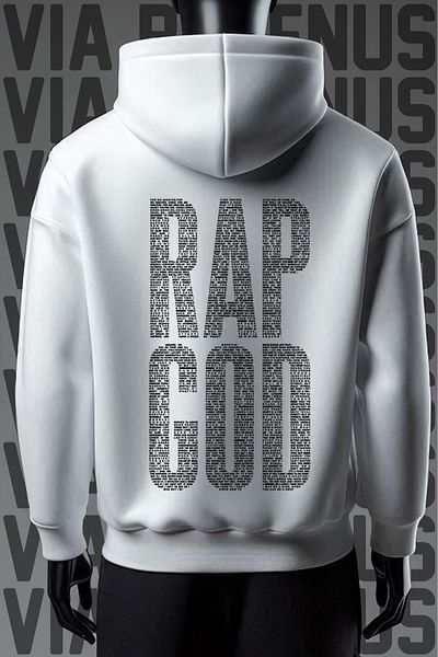 Vordevia Φούτερ Rap God White Hoodie - 3 νήματα, φαρδιά εφαρμογή, εμπρός και πίσω στάμπα