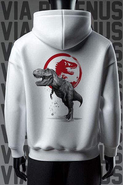 Vordevia Λευκό T-Rex φούτερ με φαρδιά εφαρμογή με κουκούλα - 3 νήματα