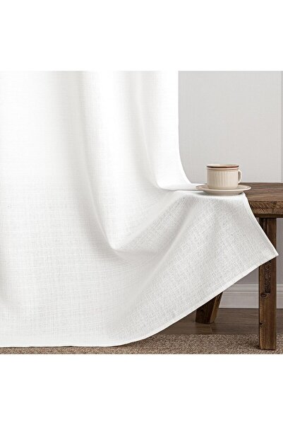 Pyramid Home Natural Linen Rustic Snow White Eyelet Tight Ring Curtain