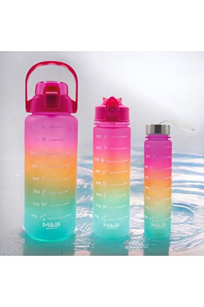 Azebu مجموعة تحفيزية مكونة من 3 قطع - زجاجة مياه خالية من مادة BPA، زجاجة ميا...