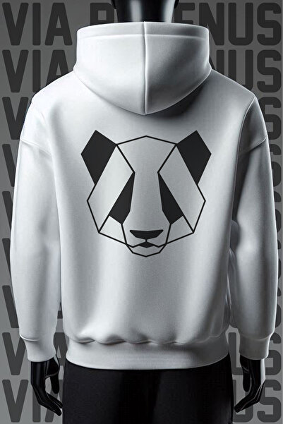 Vordevia Φούτερ με στάμπα Panda - Λευκή κουκούλα με φαρδιά εφαρμογή 3 νημάτων