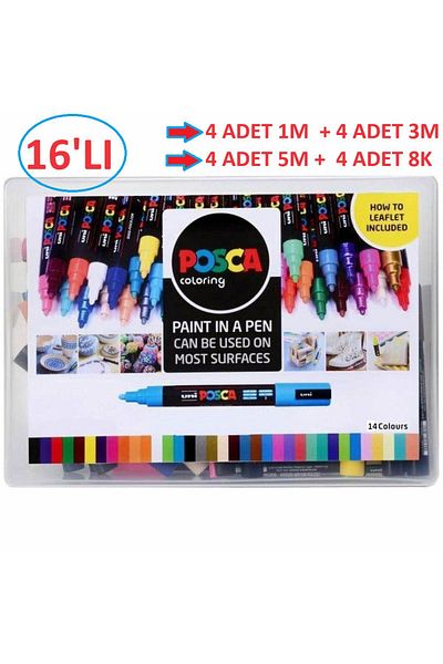 Uni Posca Set of 16 - 1m, 3m, 5m, 8k Marker