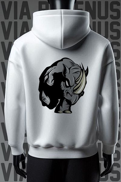 Vordevia Φούτερ με κουκούλα Rhino 3 Thread White - Εκτύπωση Μπροστά και Πίσω