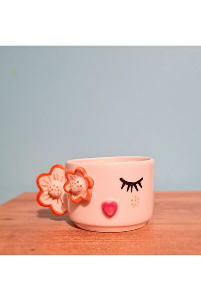 Seramik Turuncu Çiçek Göz Mug