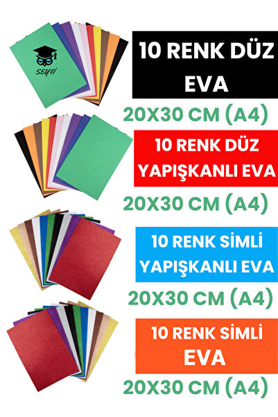 SEYFİKİRTASİYE 40'LI EVA SETİ A4 20 X 30 CM DÜZ EVA YAPIŞKANLI EVA SİMLİ EVA YAPIŞKANLI SİMLİ EVA KAĞIDI
