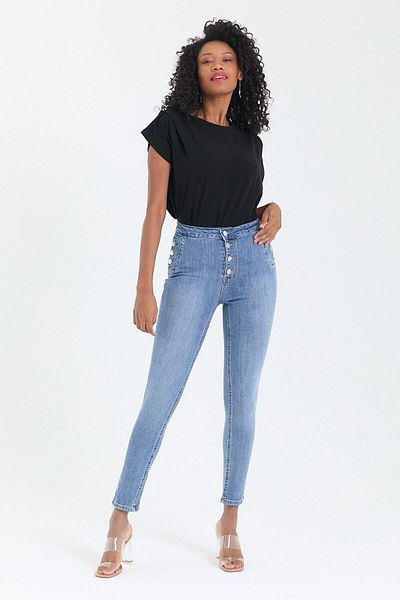 cracpot Pantaloni albaștri din lycra de damă 3703-y