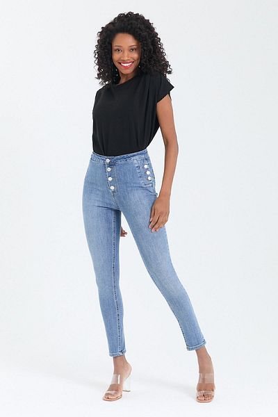 cracpot Pantaloni albaștri din lycra de damă 3703-y