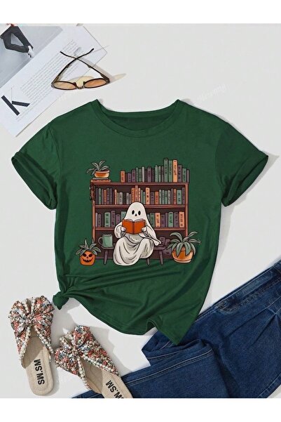 over head oh Naphtha Green Oversize kroj Polica za knjige Štampano Žene T-shirt