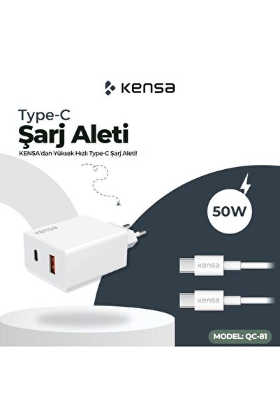 Kensa Type-c Şarj Cihazı Yeni Nesil 50 W Usb Ve Typc-e Çıkışlı Ultra Güçlü
