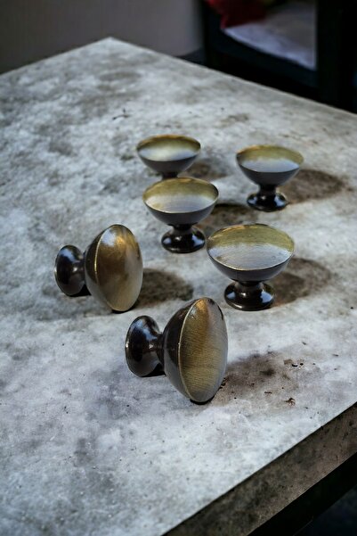 Dizaynhouse Kadeh Antik Sarı Eskitme Düğme Kulp, Metal 25 mm Çapında Dolap ve Çekmece Kulpu