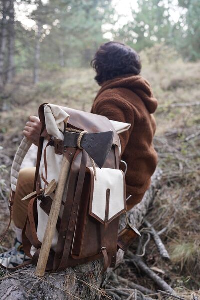 Ancient Leather Craft %100 Hakiki Deri Kanvas Sırt Çantası Outdoor Kamp Trekking Dağcılık Avcılık Spor Çantası