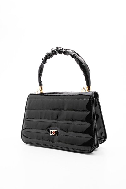 Marjin Women's Hand&Shoulder Bag Crossbody Bag Length Black Patent Leather