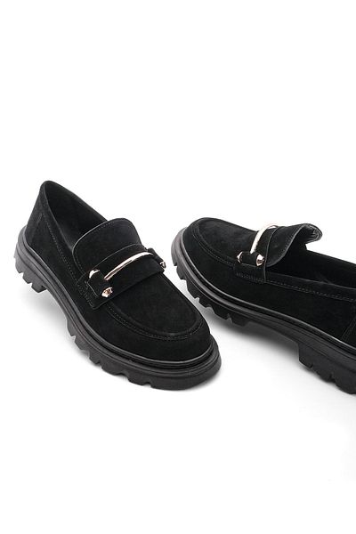 Marjin Women's Loafer Thick Sole Chain Casual Shoes Zolez Black Suede