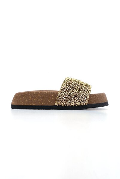 Marjin Dámské ručně pletené denní pantofle s korkovým vzorem Linta Gold