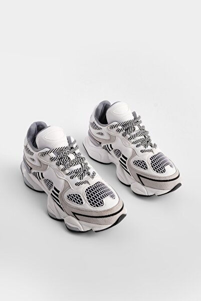 Marjin Women's Sneaker High Sole Multi-Piece Mesh Detail Sports Shoes Galov White