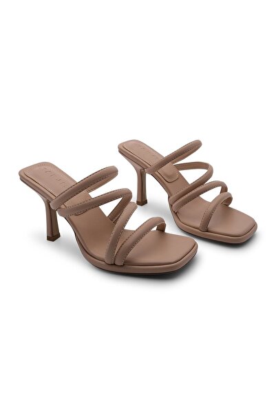 Marjin Dámské pantofle na podpatku Blunt Toe Goblet Heel Anas Béžová