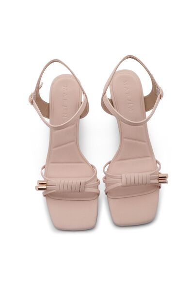 Marjin Női sarkú cipők bokapánt tompa orr vastag sarkú szandál Kera bézs