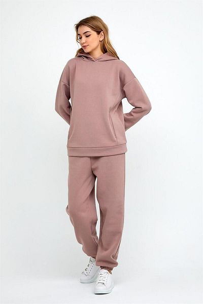 ESPİNA Γυναικεία αθλητική φόρμα Fleece Three Thread Oversize - Λάστιχο μέσης και ποδιών, πούδρα