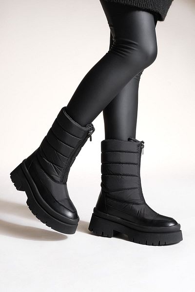 Marjin Women's Snow Boots Furry Front Zipper Thick Serrated Sole Pulaz black