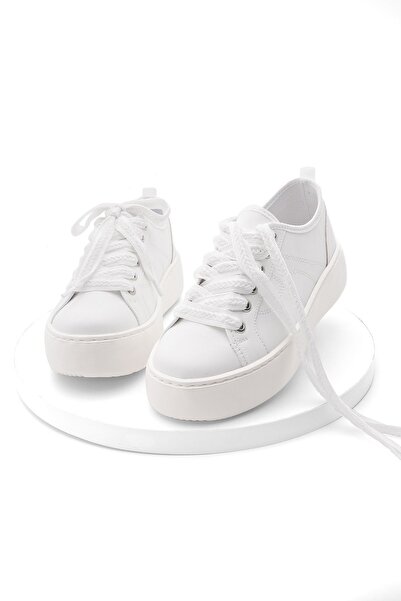Marjin Women's Sneaker High Sole Lace-Up Sports Shoes Nofen White