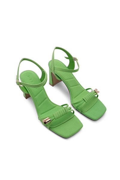 Marjin Női sarkú cipő bokapánt tompa orr vastag sarkú szandál zöld