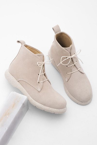 Marjin Γυναικείες δερμάτινες μπότες casual Doles Beige Suede