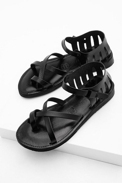 Marjin Dámské sandály na denní nošení z pravé kůže Eva Sole Žabky Rodya Black
