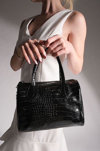 Marjin Women's Adjustable Strap Hand Shoulder Bag Celiza Black Croco