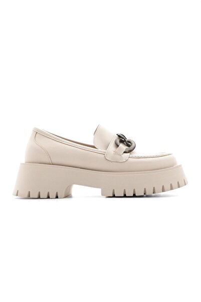 Marjin Women's Chain Buckle Loafer High Sole Casual Shoes Zozes ecru