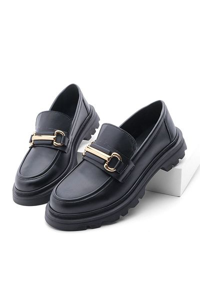 Marjin Women's Loafer Thick Sole Chain Casual Shoes Yones Black
